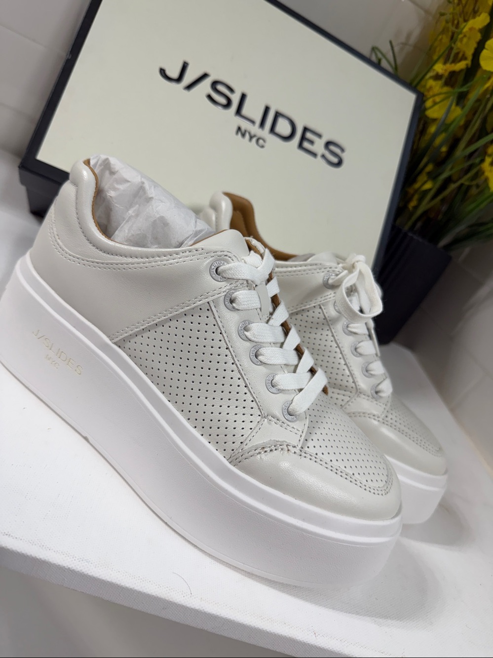 J Slides Leather Platform Sneakers. NEW in box . Sz 7